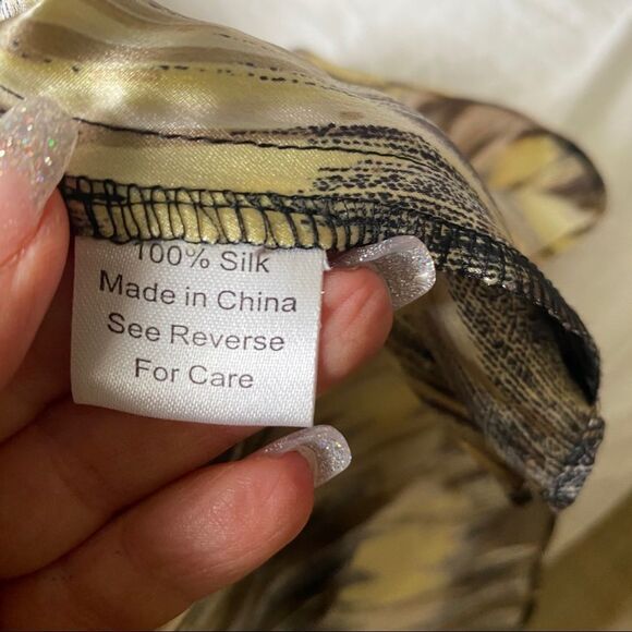 PARKER brown yellow 100% silk mini dress S - Picture 7 of 7